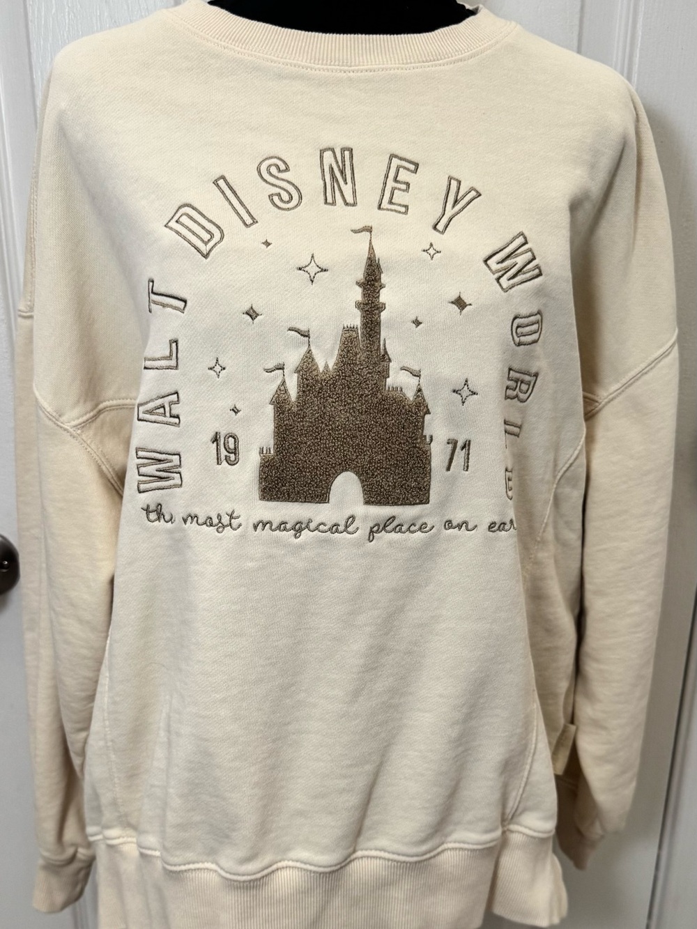 Disney Cream Crewneck with Glitter Castle Graphic
